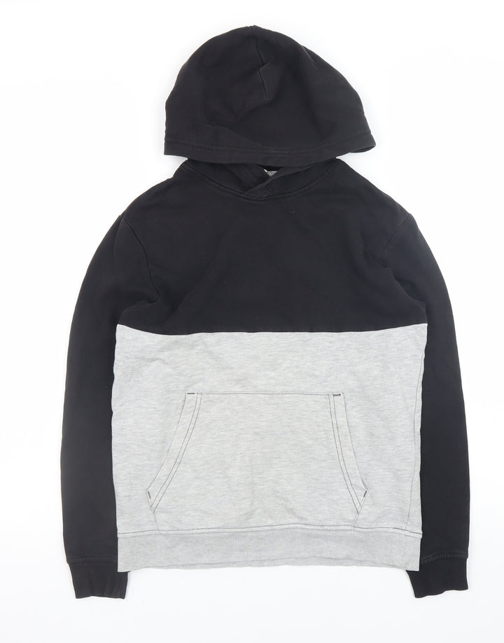 H&M Boys Black Grey Colourblock Pullover Hoodie 11-12 Years