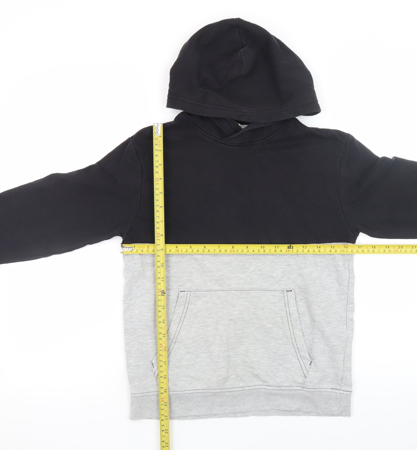 H&M Boys Black Grey Colourblock Pullover Hoodie 11-12 Years