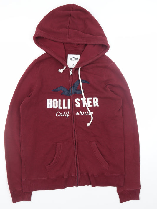 Hollister Men's Red Full Zip Hoodie Size M Fleece Logo Sweatshirt