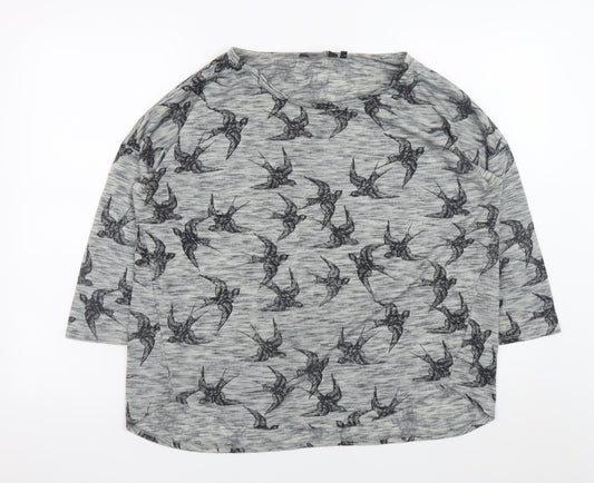 New Look Women’s Grey Bird Print 3/4 Sleeve T-Shirt Size 16