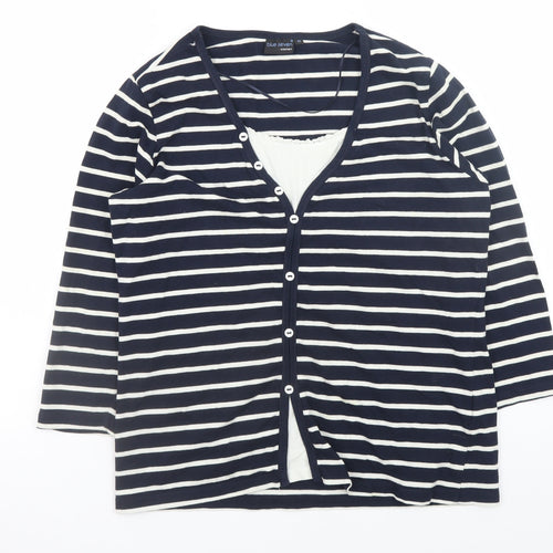 Blue Seven Women’s Blue Striped 3/4 Sleeve Button-Up Top Size 14