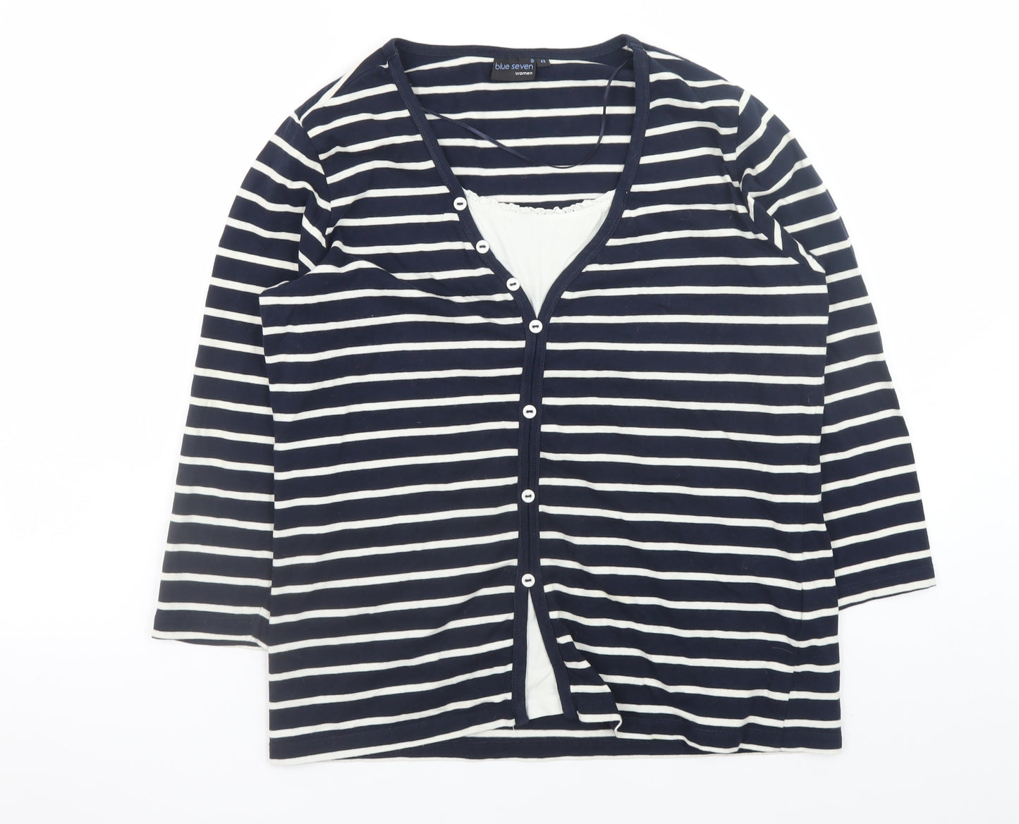 Blue Seven Women’s Blue Striped 3/4 Sleeve Button-Up Top Size 14