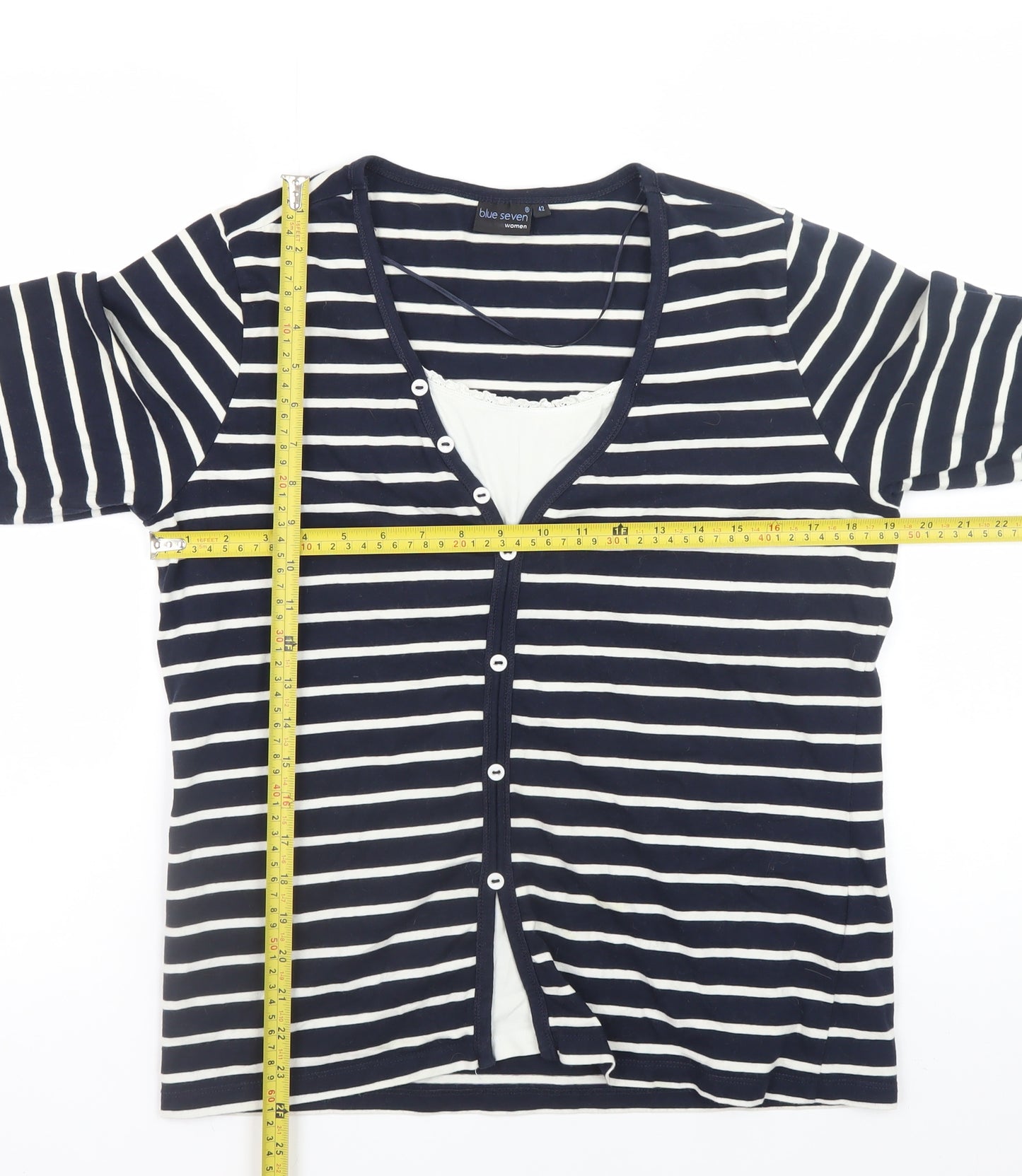 Blue Seven Women’s Blue Striped 3/4 Sleeve Button-Up Top Size 14