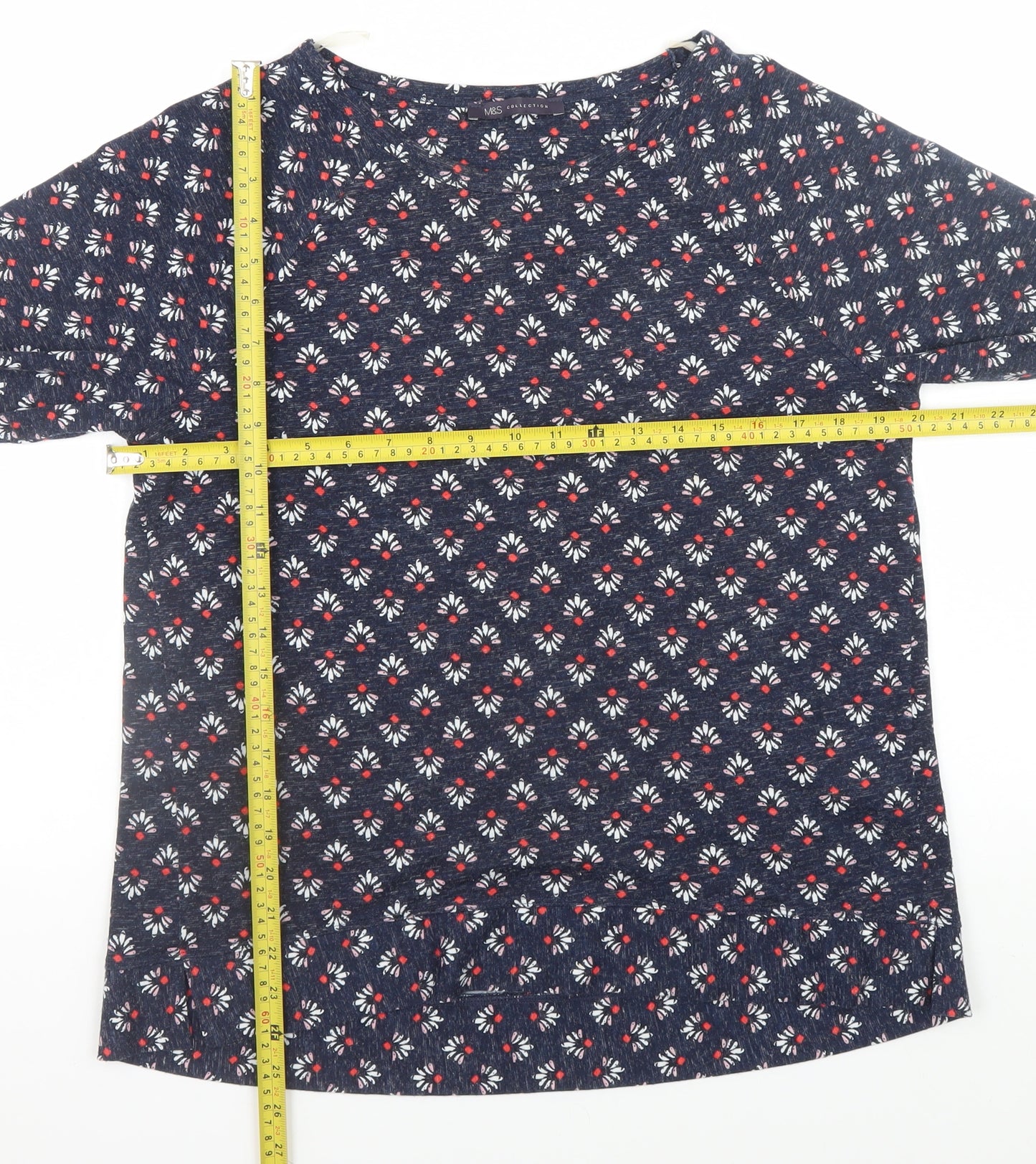 Marks and Spencer Women’s Blue Floral Short Sleeve Basic T-Shirt Size 14