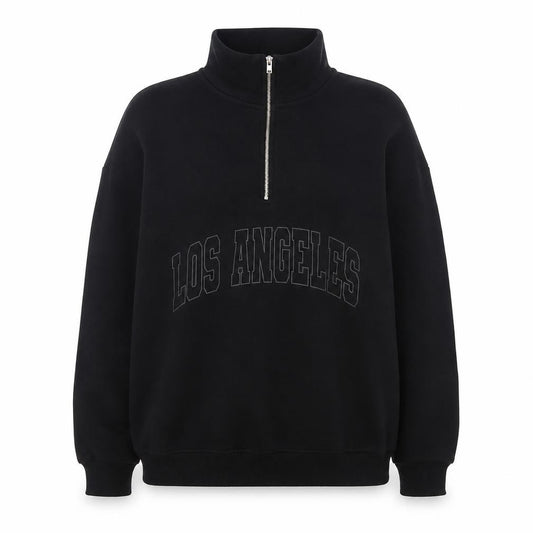 Front view of Primark Women’s Black 1/4 Zip Los Angeles Sweatshirt, size M, 12-14