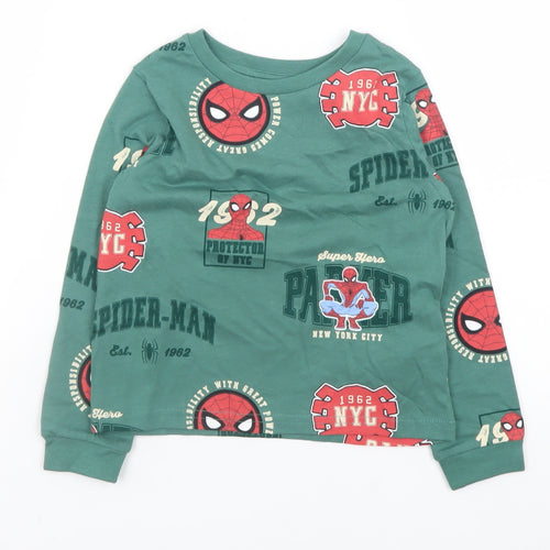 Marks and Spencer Boys Green Spider-Man Long Sleeve Cotton T-Shirt 3-4 Years