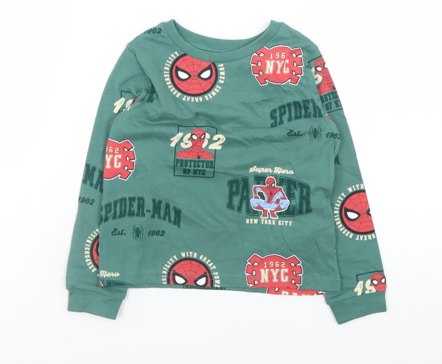 Marks and Spencer Boys Green Spider-Man Long Sleeve Cotton T-Shirt 3-4 Years