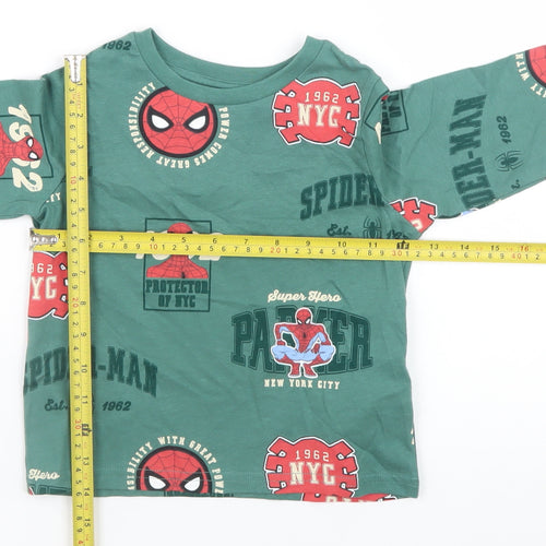 Marks and Spencer Boys Green Spider-Man Long Sleeve Cotton T-Shirt 3-4 Years