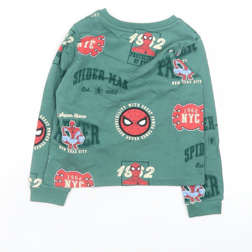 Marks and Spencer Boys Green Spider-Man Long Sleeve Cotton T-Shirt 3-4 Years