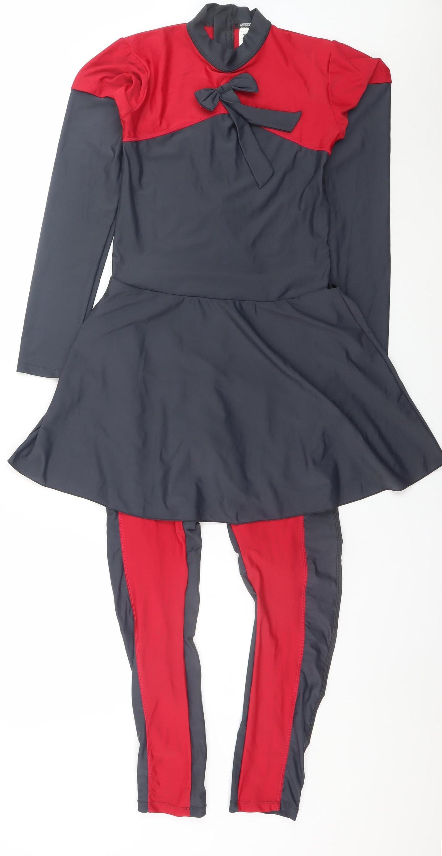 Mesuca Women Red Black Colourblock Long Sleeve Slim Fit Jumpsuit L