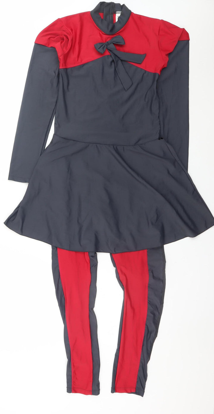 Mesuca Women Red Black Colourblock Long Sleeve Slim Fit Jumpsuit L