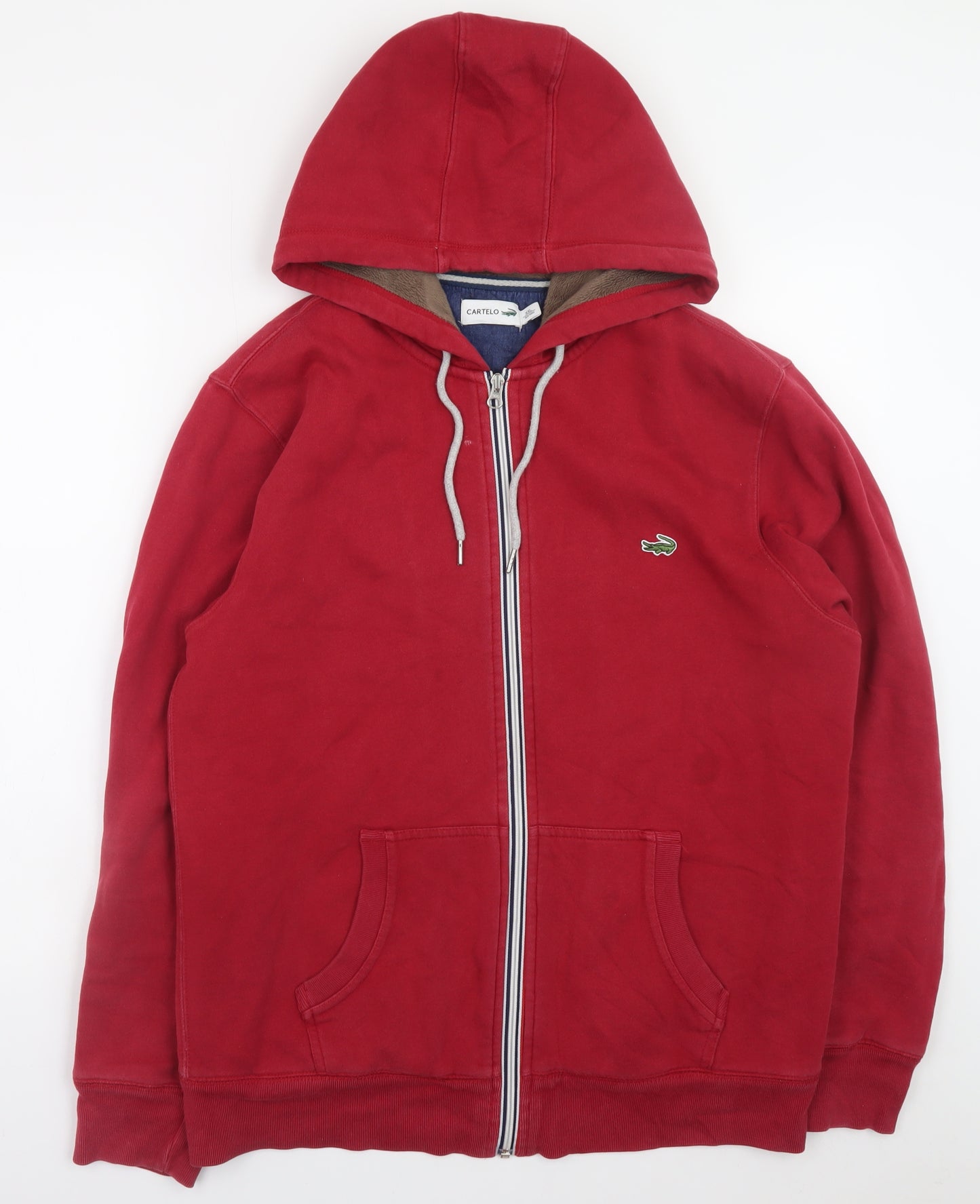CARTELO Men Red Full Zip Hoodie XL Regular Fit Fleece Hooded Sweatshirt