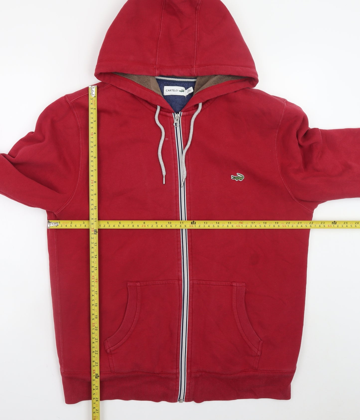 CARTELO Men Red Full Zip Hoodie XL Regular Fit Fleece Hooded Sweatshirt
