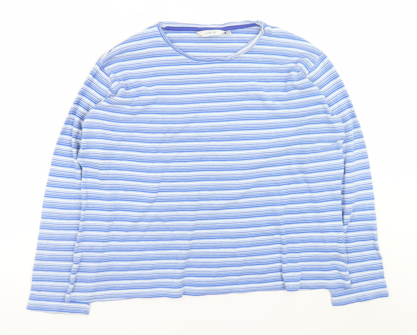 EWM Womens Blue Striped 100% Cotton Long Sleeve T-Shirt XL