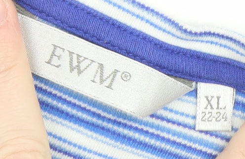 EWM Womens Blue Striped 100% Cotton Long Sleeve T-Shirt XL