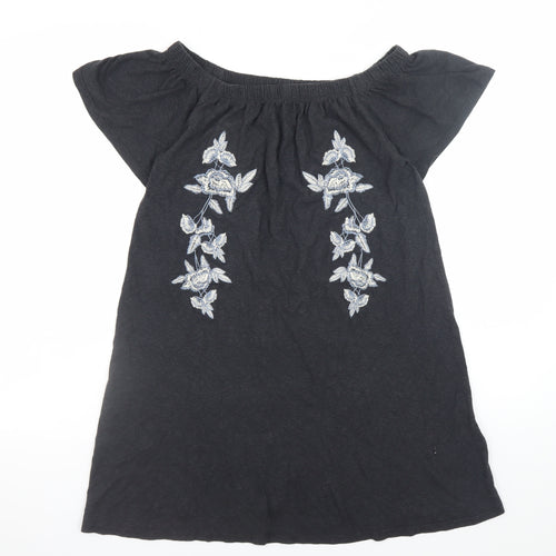 Topshop Women’s Black Embroidered Off Shoulder Shift Dress Size 6