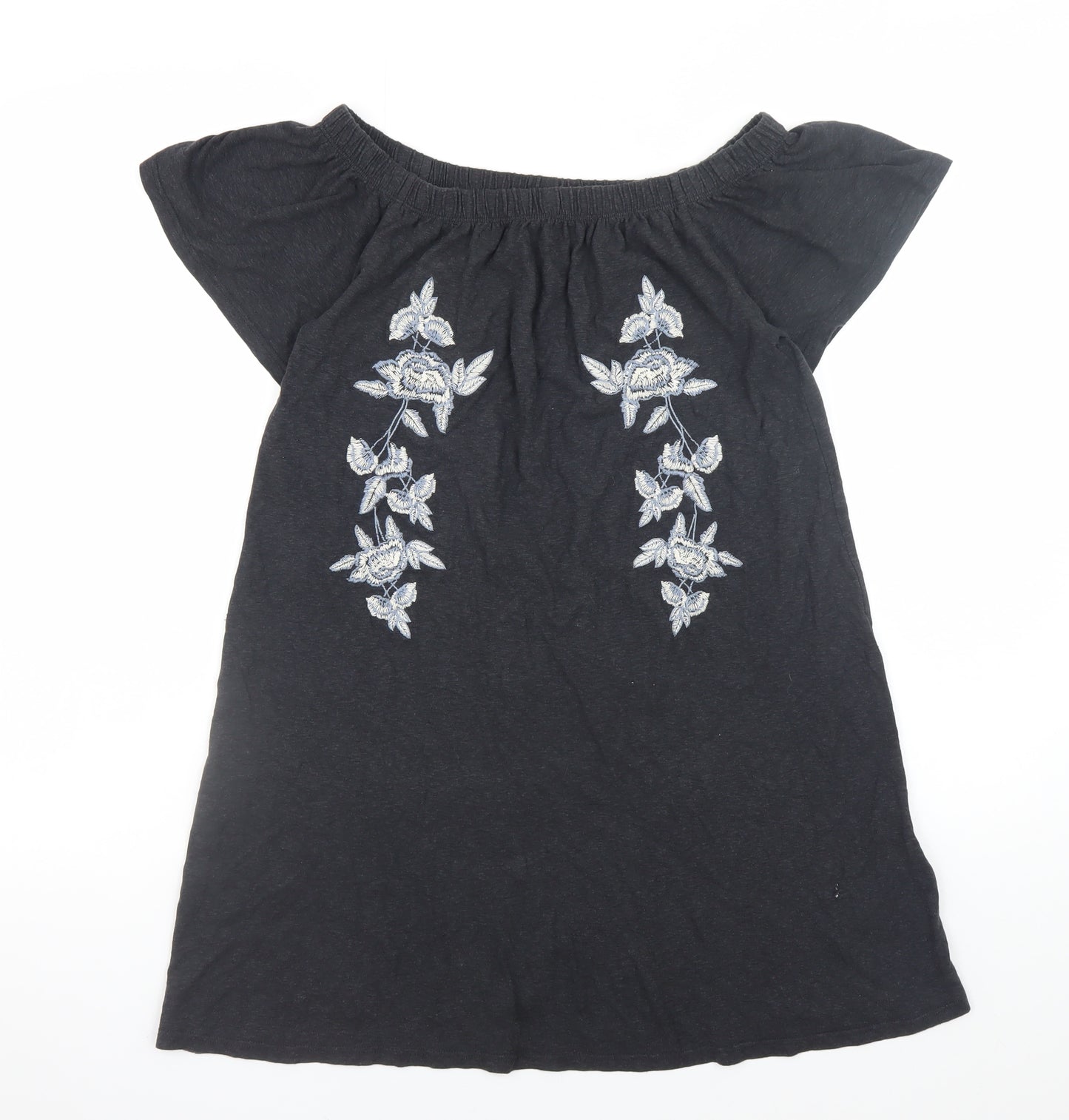 Topshop Women’s Black Embroidered Off Shoulder Shift Dress Size 6