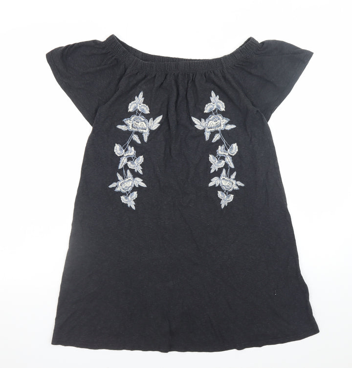 Topshop Women’s Black Embroidered Off Shoulder Shift Dress Size 6