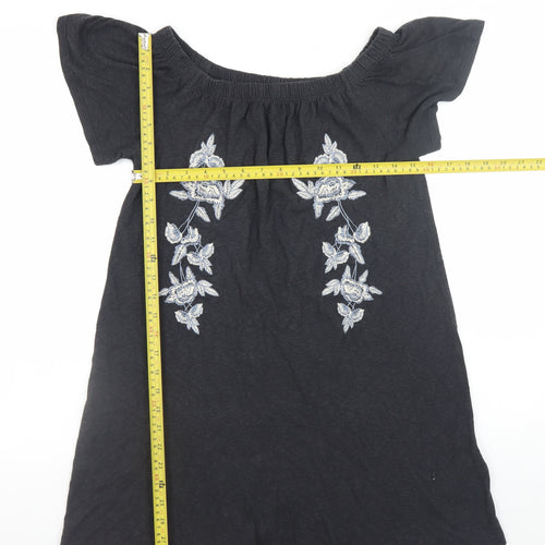 Topshop Women’s Black Embroidered Off Shoulder Shift Dress Size 6