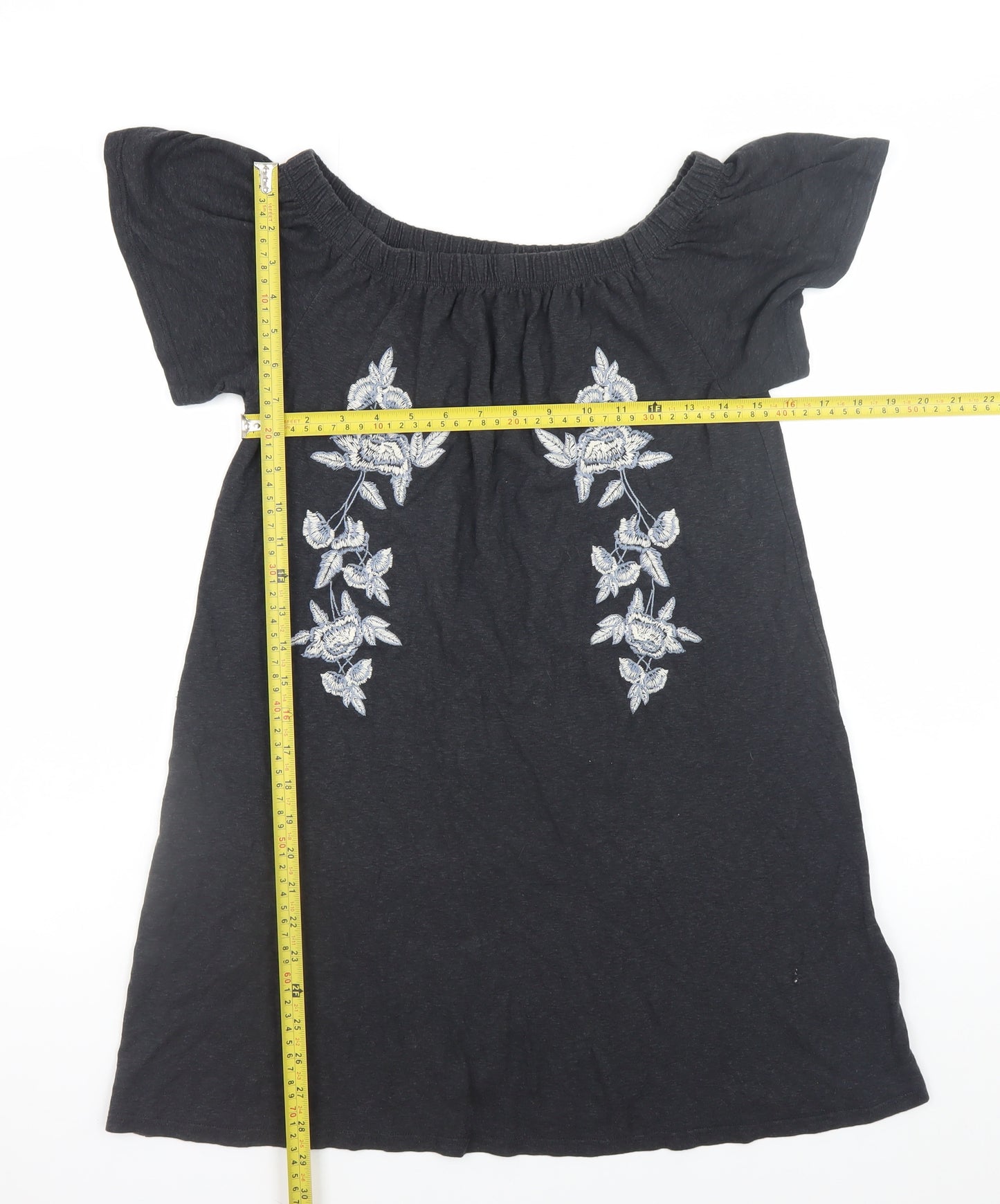Topshop Women’s Black Embroidered Off Shoulder Shift Dress Size 6