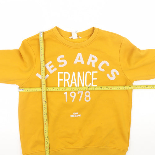 H&M Women's Mustard Yellow Pullover Sweatshirt Size S Graphic Print Cotton Blend