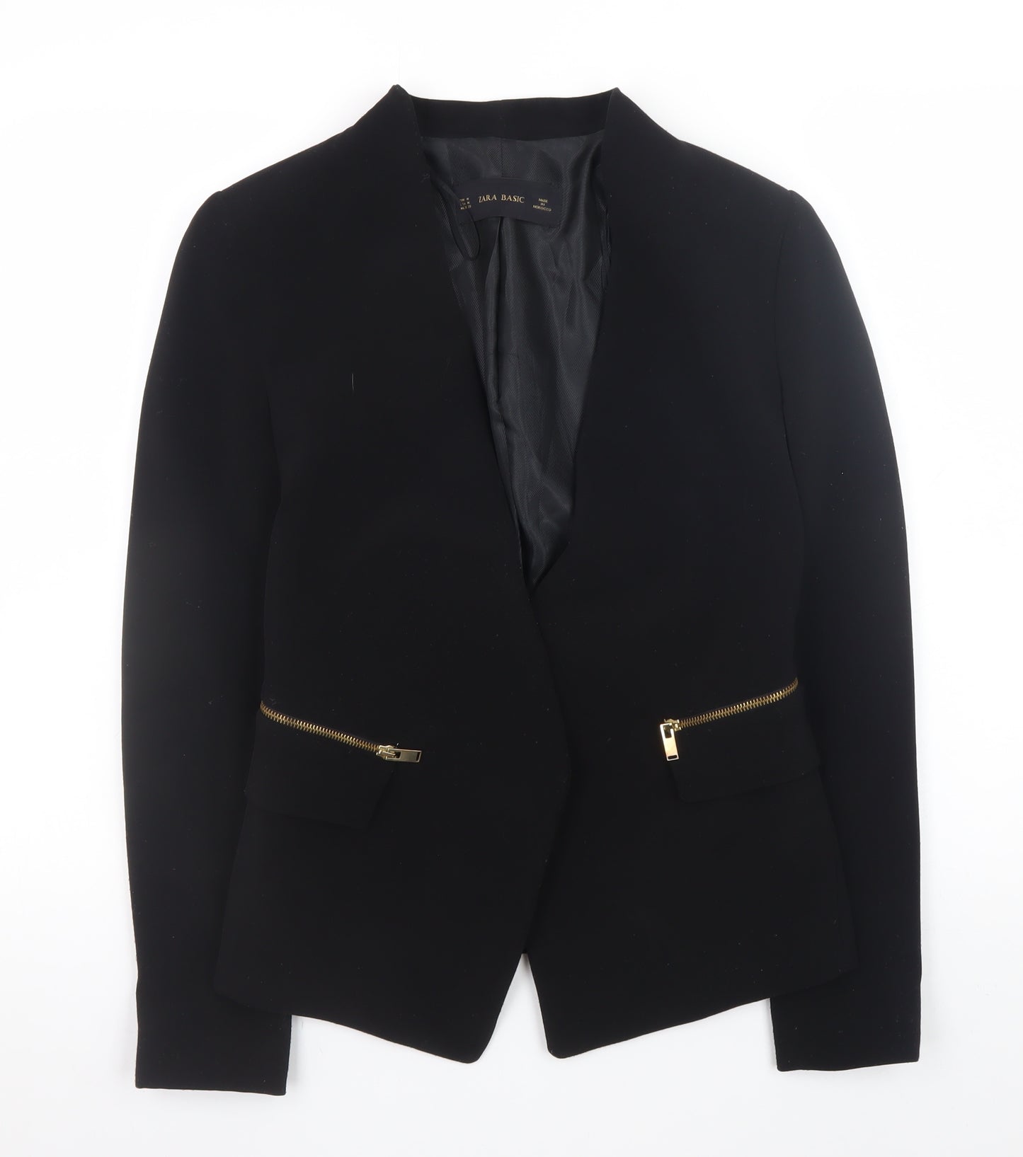 Zara Women Black Basic Blazer Size 12 with Gold Zip Detail