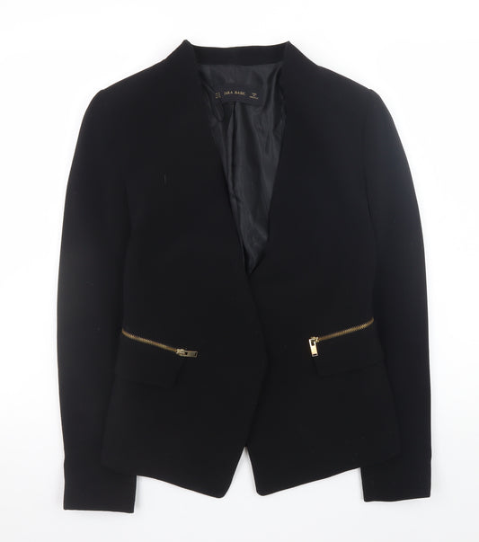 Zara Women Black Basic Blazer Size 12 with Gold Zip Detail