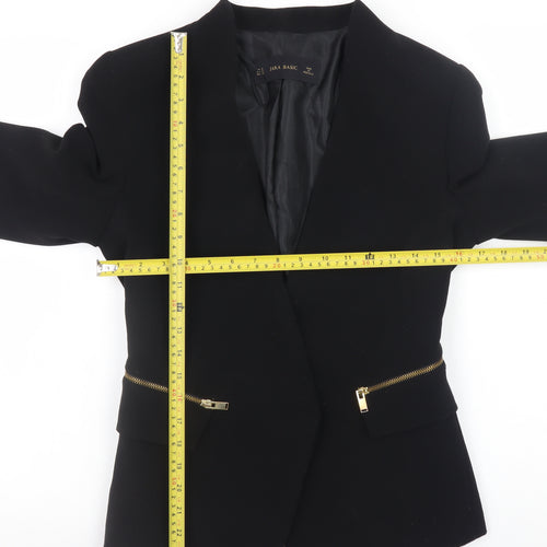 Zara Women Black Basic Blazer Size 12 with Gold Zip Detail