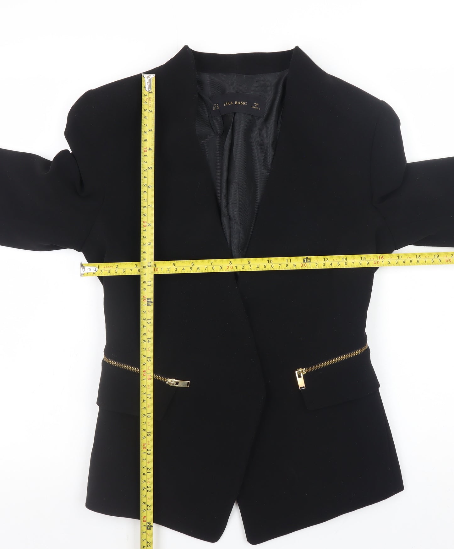 Zara Women Black Basic Blazer Size 12 with Gold Zip Detail