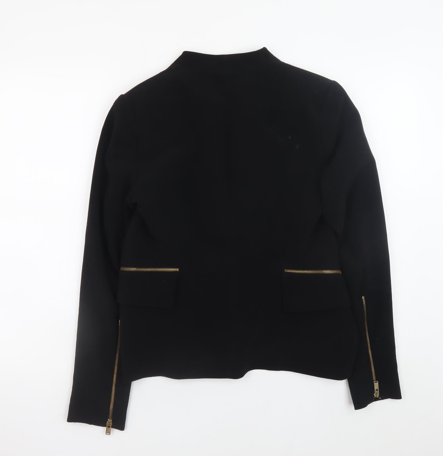 Zara Women Black Basic Blazer Size 12 with Gold Zip Detail