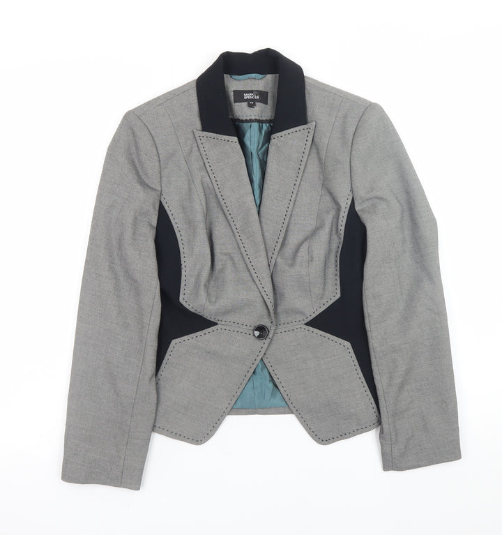 Marks and Spencer Womens Grey Size 10 Slim Fit Blazer Jacket