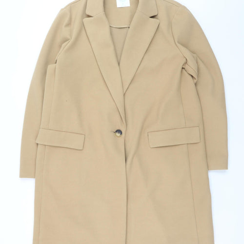 Primark Women Beige Mid-Length Overcoat Lined Button Coat Size L