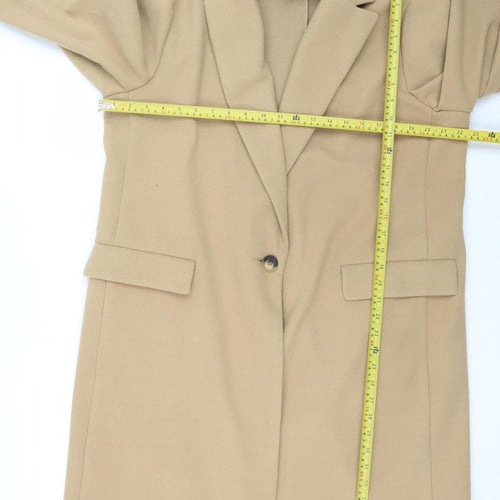 Primark Women Beige Mid-Length Overcoat Lined Button Coat Size L
