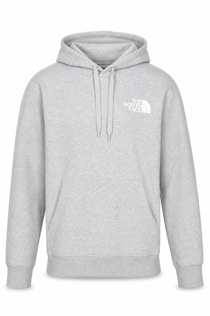 Front view of The North Face Men's Grey Pullover Hoodie S Graphic Japan Design