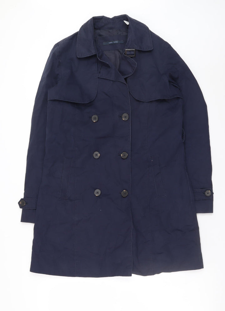 Zara Girls Blue Cotton Double-Breasted Trench Coat 13-14 Years