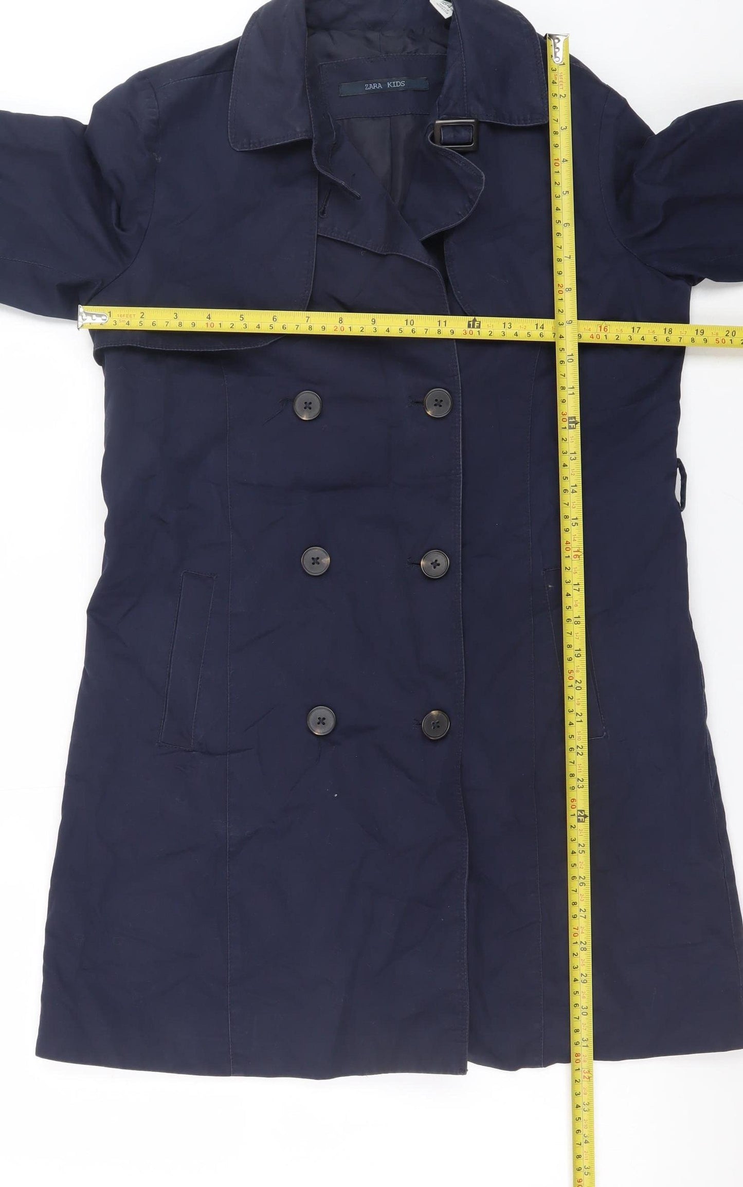 Zara Girls Blue Cotton Double-Breasted Trench Coat 13-14 Years