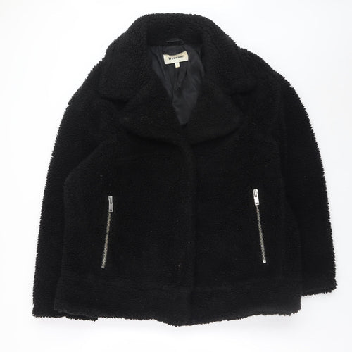 Weekday Women Black Teddy Bomber Jacket Size S Short Zip Fleece