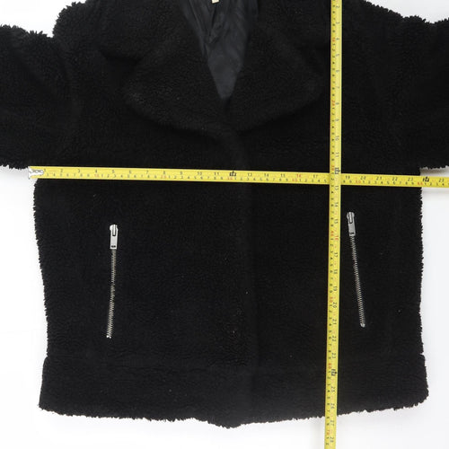 Weekday Women Black Teddy Bomber Jacket Size S Short Zip Fleece