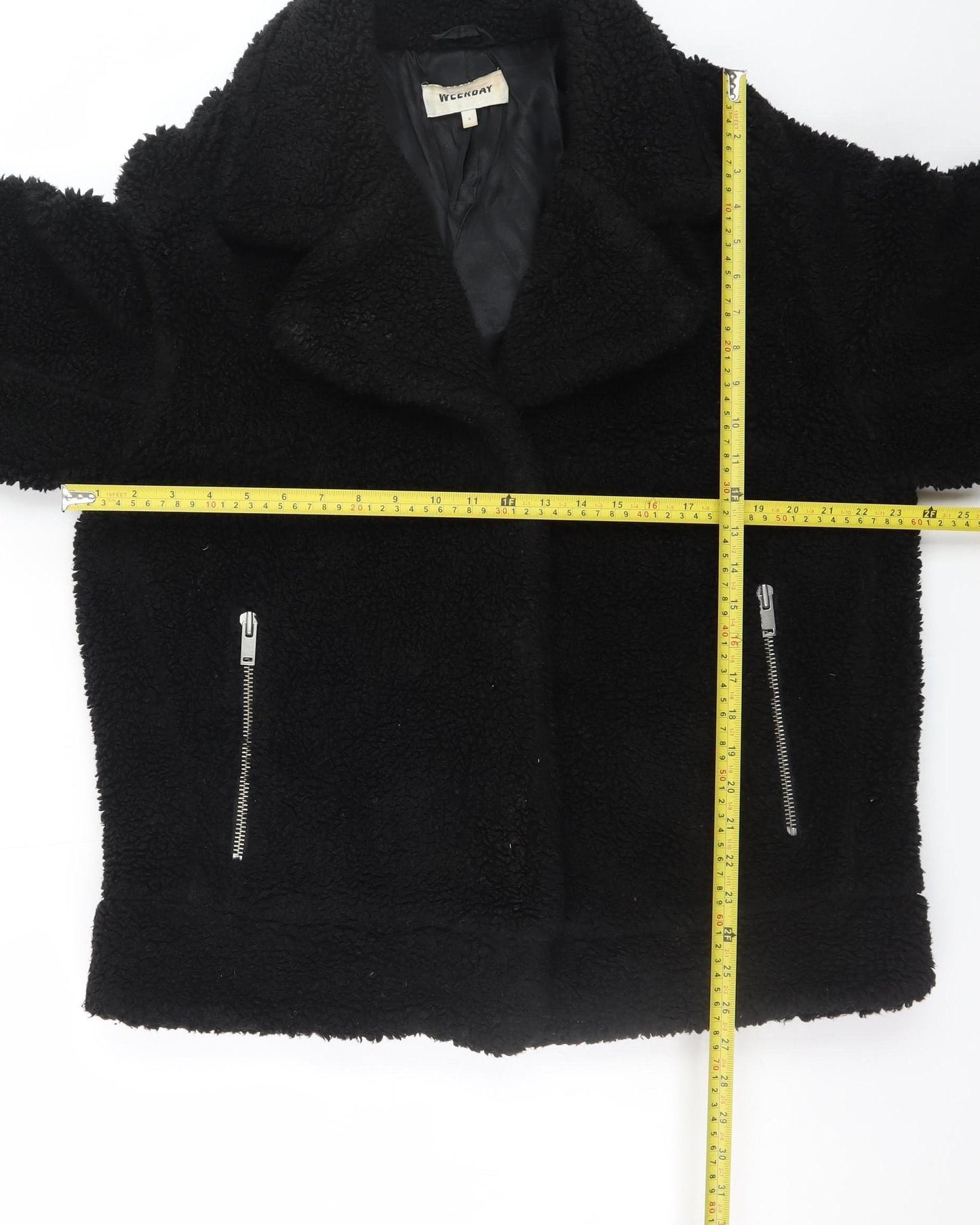 Weekday Women Black Teddy Bomber Jacket Size S Short Zip Fleece