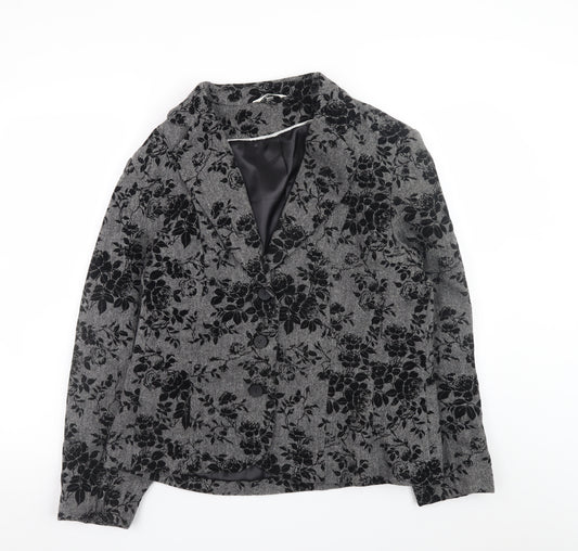 Klass Collection Womens Grey Floral Velvet Blazer Size 18