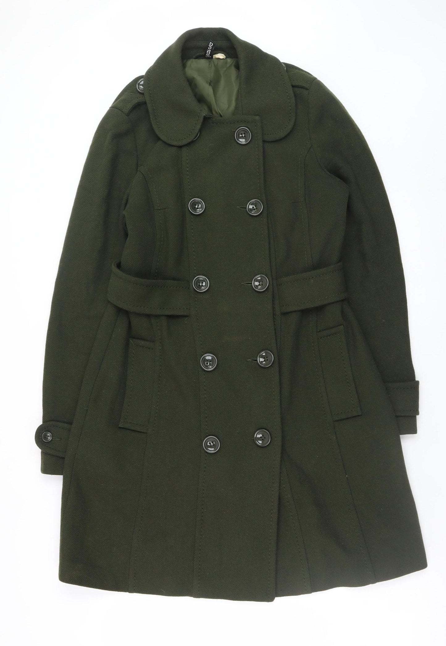 H&M Divided Women's Green Wool Blend Pea Coat Size 12