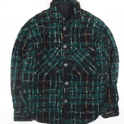 Undefined Women Green Check Wool Blend Button Down Shacket 2XL