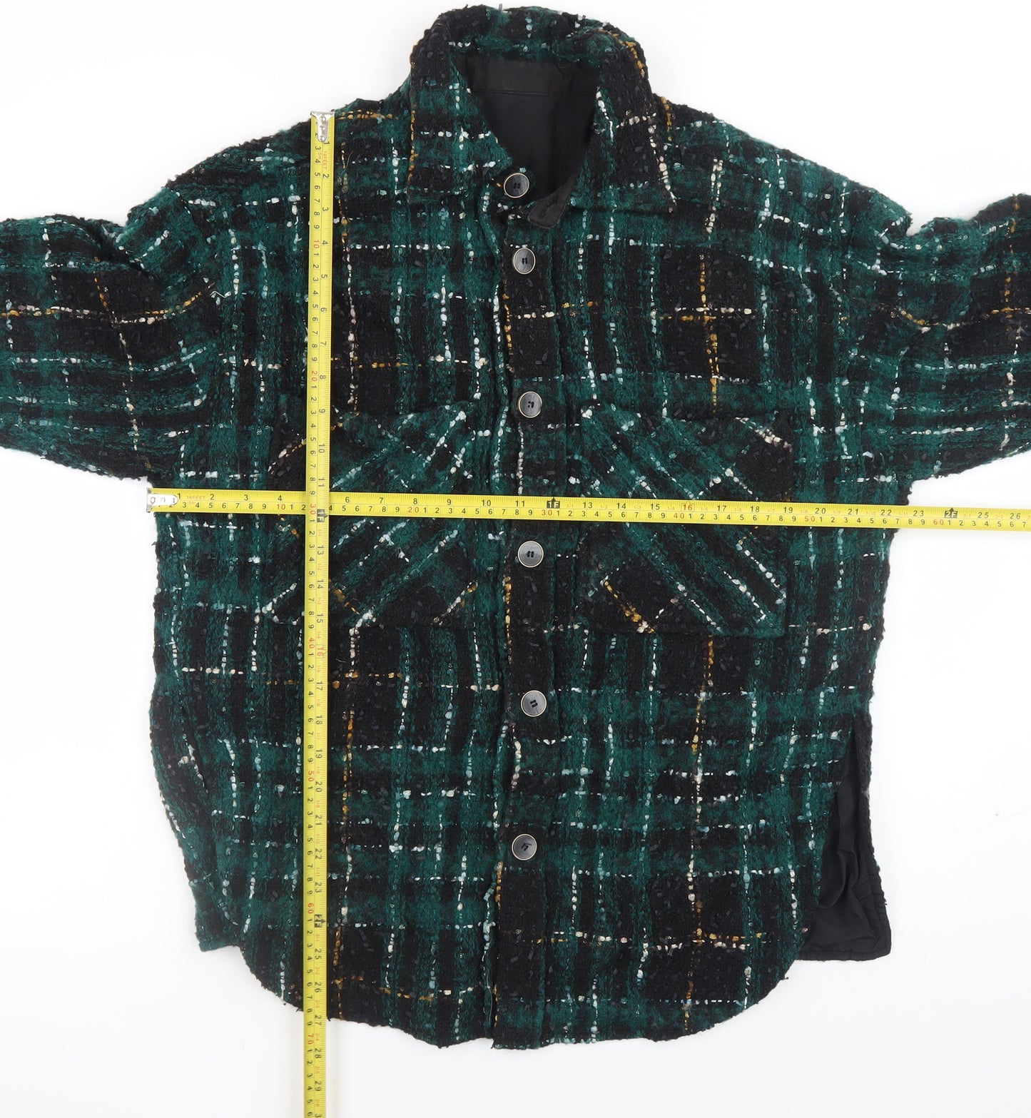 Undefined Women Green Check Wool Blend Button Down Shacket 2XL