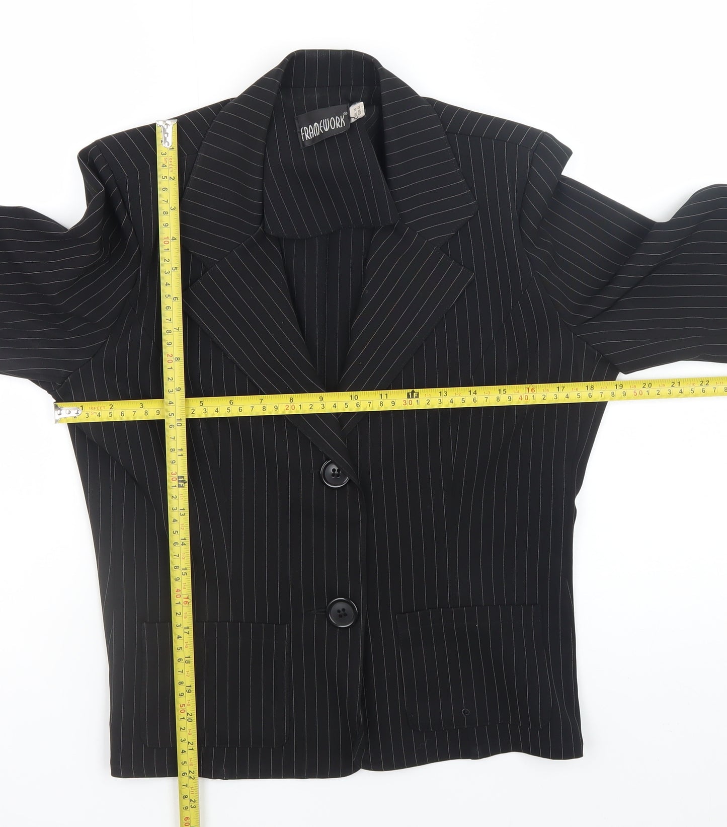 FRAME-WORK Women's Black Pinstripe Blazer Jacket UK 14