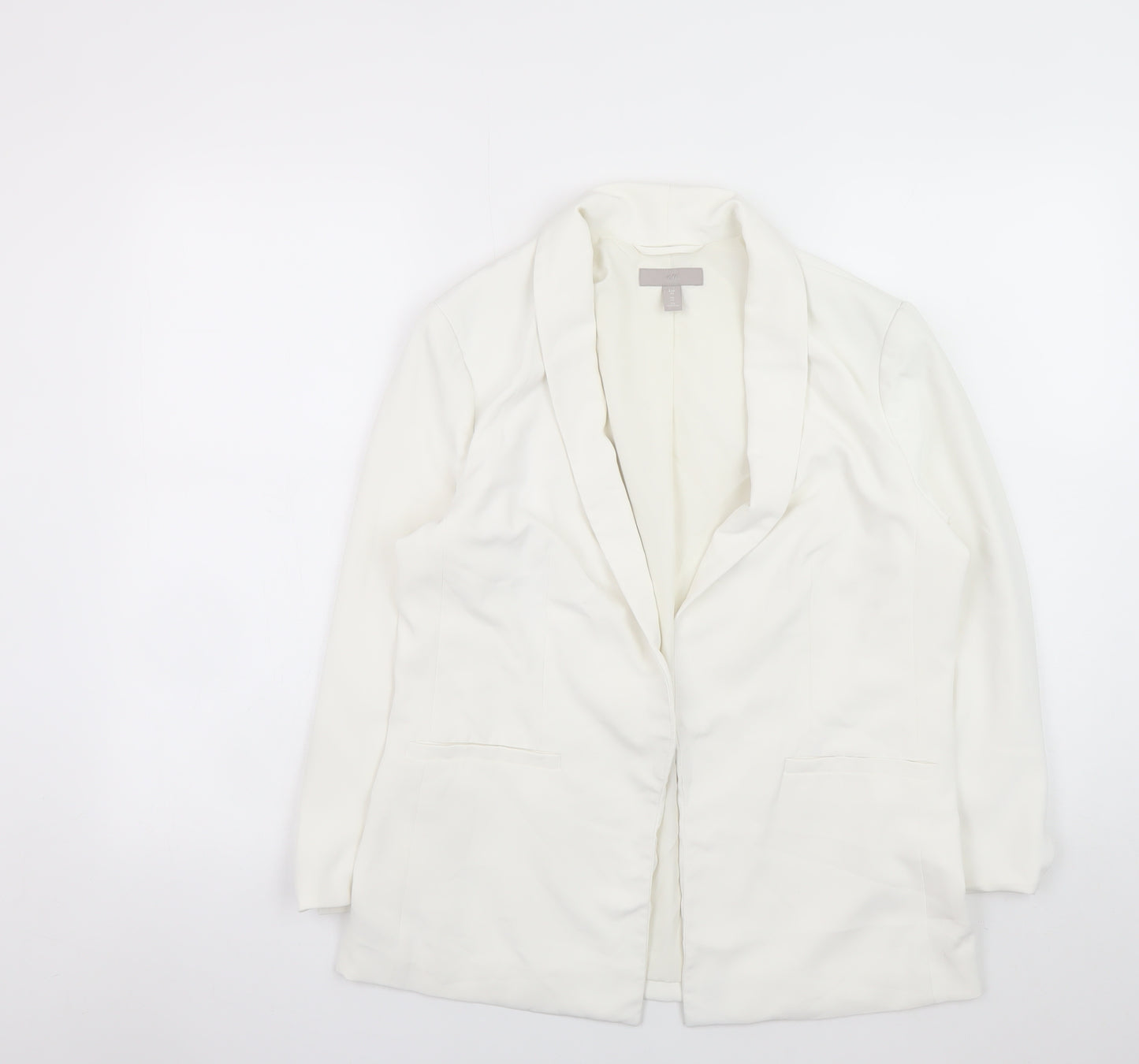 H&M Women White Blazer UK 12 Classic Lined Mid-Length Jacket