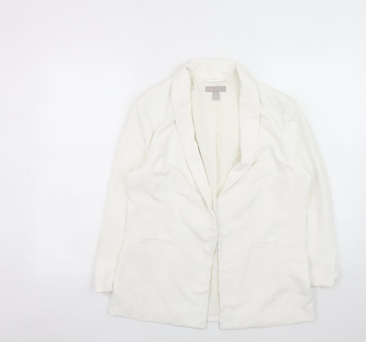 H&M Women White Blazer UK 12 Classic Lined Mid-Length Jacket