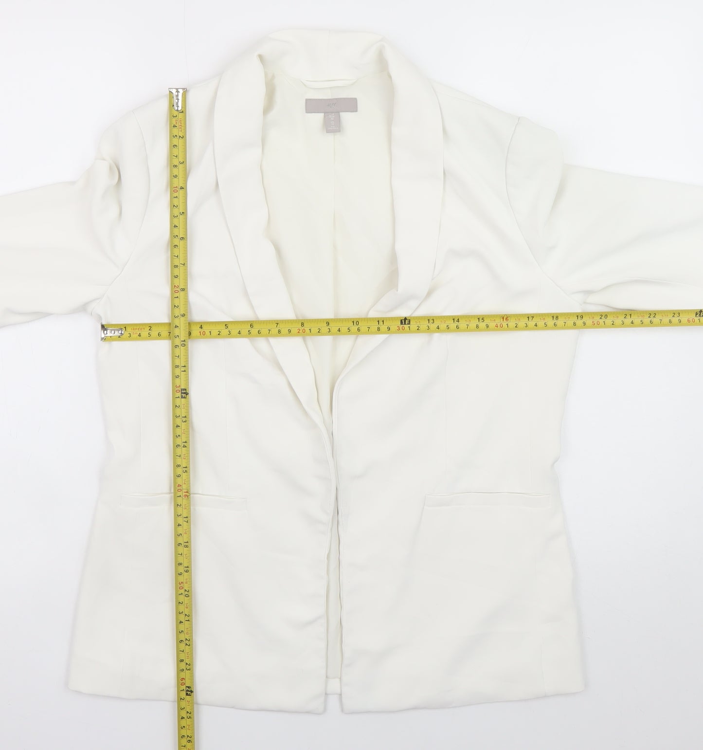 H&M Women White Blazer UK 12 Classic Lined Mid-Length Jacket