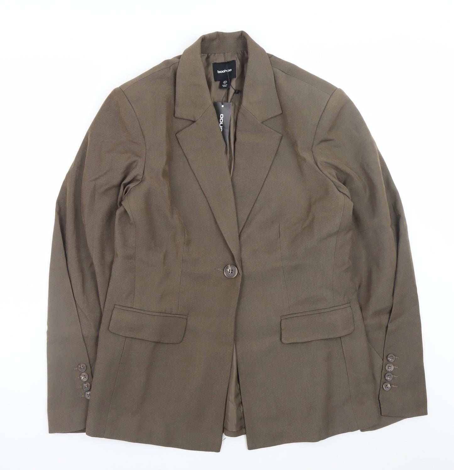 Boohoo Womens Brown Blazer Jacket Size 10 Lined Polyester Workwear Style