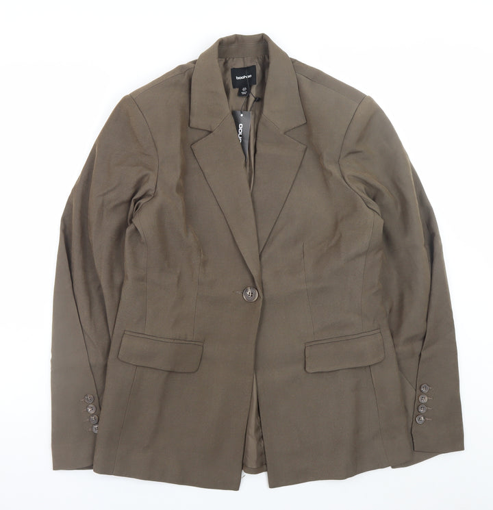 Boohoo Womens Brown Blazer Jacket Size 10 Lined Polyester Workwear Style