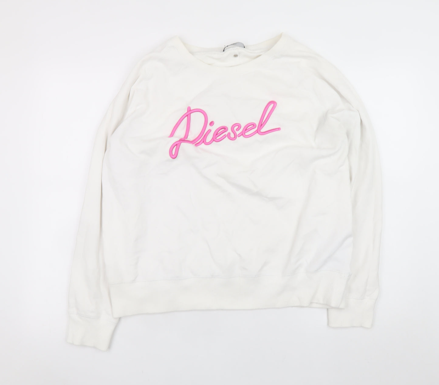 Diesel Womens White Sweatshirt XL Ivory Cotton Blend Logo Pullover
